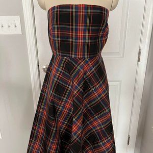 J. Crew Plaid Silk Strapless Dress